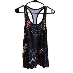 Nike Womens Black Racerback Tank Top With Neon Graphic Print Lightweight & Breat